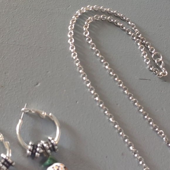 Handmade Jewelry Set Necklace/Hoop Dangle Earrings - Picture 4 of 5